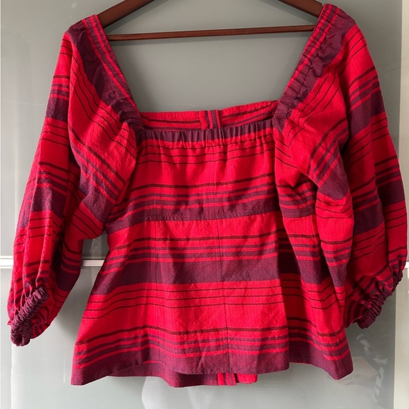 Women’s Striped Square Neck Balloon Sleeve Puffed Sleeve Blouse Top Size Small - Picture 6 of 9